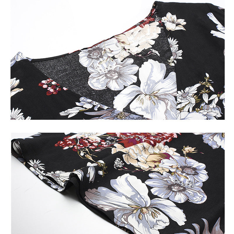 Women's Floral V-Neck Beach Dress – Elastic Waist Summer Maxi Dress with Lightweight Fabric